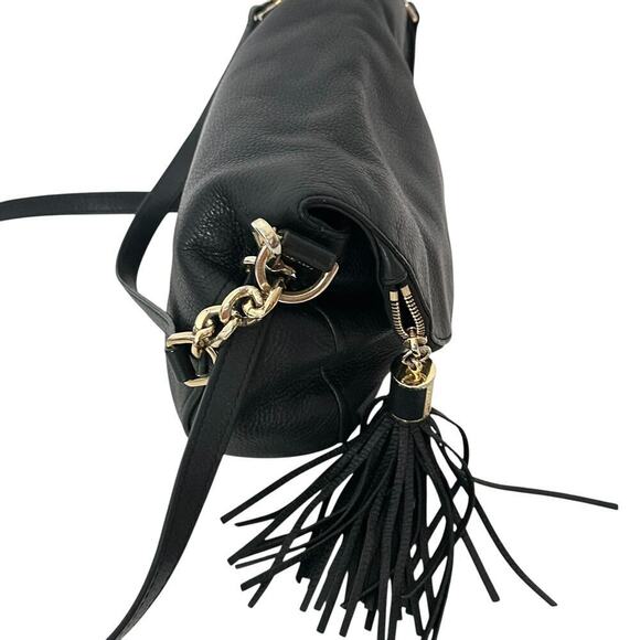 Michael Kors Bedford Flap Tassel Black Pebbled Leather Shoulder Bag Purse - Picture 6 of 16